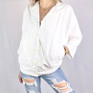 HANA |✨VINTAGE 80s!✨White Oversized Button-Up Dolman Blouse Skirt Jacket Top 🤍